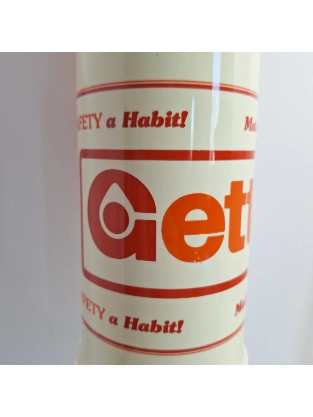 GETTY Thermos Make Safety A Habit Slogan Logo Orange Vintage 1970s
